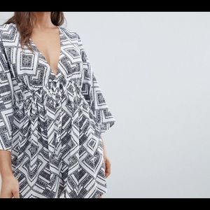 ASOS smock playsuit with tie waist in tile print